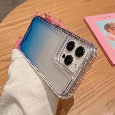 Imagem de HTVJFX Capa de celular transparente gradiente 2 em 1 para iPhone 13, à prova de choque, com amortecedor, capa traseira rígida (para iPhone 13/azul)