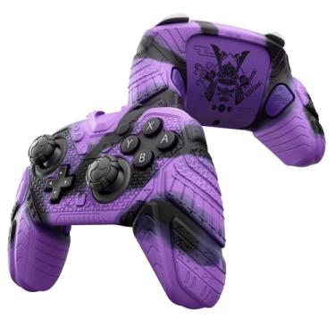 Imagem de PlayVital for Nintendo Switch 2 Pro Controller Skin Cover – Samurai Armor Edition Silicone Case for Switch 2 Pro Controller with Back Button Caps & Thumb Grip & Sticker, Shockproof - Purple & Black