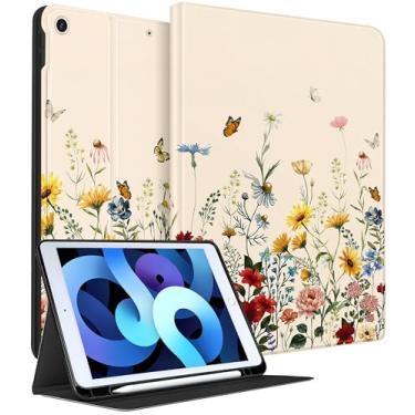 Imagem de Wazzasoft for iPad 9th/8th/7th Generation Case 10.2 Inch - Women Girls Cute Smart Folio Cover (Auto Wake/Sleep) with Build-in Pencil Holder for Apple Tablet Soft TPU Protective Cover,Vintage Flowers