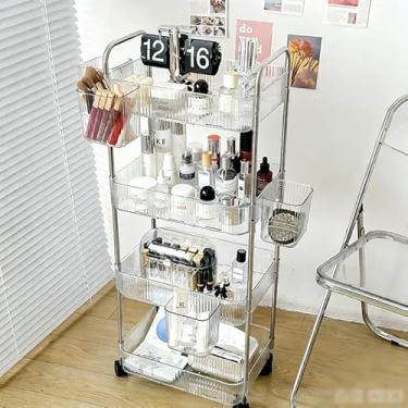 Imagem de Carrinho de rodinhas com cesta suspensa, fácil de montar, carrinhos de armazenamento de acrílico com rodas traváveis, organizador de armazenamento de carrinho utilitário para escritório, sala de estar