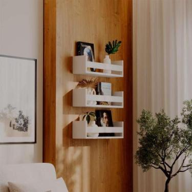 Imagem de Kit 3 Prateleiras Porta Livros Branca 50 x 12cm Suporte Invisivel - Me