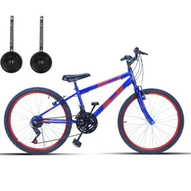 Imagem de Bicicleta Infantil Aro 24 Com Rodinhas 18 Marchas - FORSS, Azul