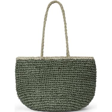 Imagem de Kiss Sea Bolsa de palha grande para mulheres bolsa de praia bolsa de verão bolsa de ombro para férias viagens férias, Verde, Large