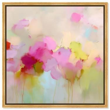 Imagem de Arte de parede para sala de estar com impressão em tela rosa e Chartreuse II por Art Remedy, moldura dourada, 61 x 61 cm