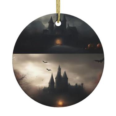 Imagem de Halloween Horror 1 Impressão Natal Cerâmica Pendurada Redonda, Pingentes de Porcelana, Decoração Criativa de Natal