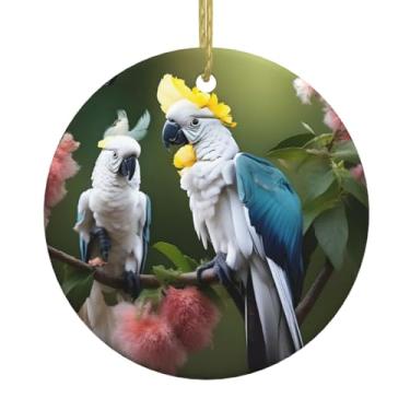 Imagem de Linda estampa de flor de pássaro de cacatua para pendurar em cerâmica redonda, pingentes de porcelana, decoração criativa de Natal