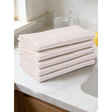 Imagem de Pacote com 5 toalhas de microfibra para carros, vidro, pano de limpeza de trama waffle reutilizável para casa, cozinha, oficinas, toalha de prato de microfibra absorvente sem fiapos, bege, 30 x 30 cm