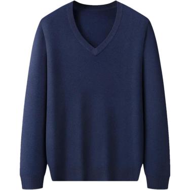 Imagem de Suéter De Lã Grande Para Homens Com Decote Em V Suéter De Pulôver Sólido Tricotado Manga Comprida Quente Casual, Balck, 5XL
