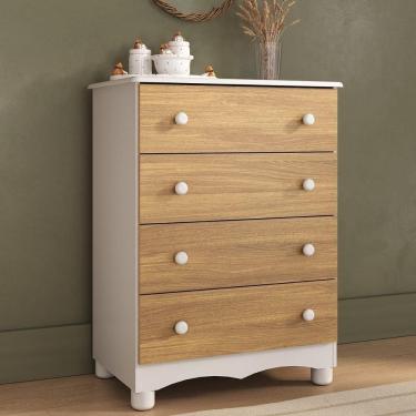 Imagem de Cômoda Infantil 65cm Com 4 Gavetas Dengo Multimóveis Mp4409 Branco/madeirado Branco/madeirado