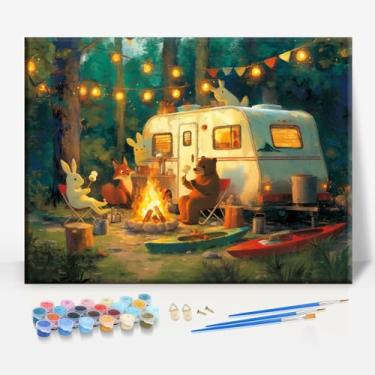 Imagem de HUINORYA Camper Life Camping Tela emoldurada DIY Kit de pintura por números bar café caverna sala de casa de banho varanda pátio decoração presente, 40,6 x 30,5 cm