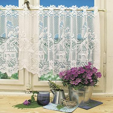 Imagem de Cortina de cozinha de renda pesada floral estilo antigo Heritage Old World, branca