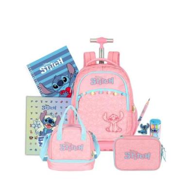 Imagem de Kit Mochila Stitch Rodinhas Lancheira E Estojo Box Matelassê - Luxcel,