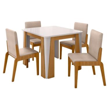 Imagem de Kit Mesa De Jantar Opera Com 4 Cadeiras Sinfonia Em Linho Naturale-off White-creme