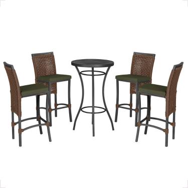 Imagem de Mesa Bistro E 4 Banquetas Roma Preta Corda Náutica 12 Marrom