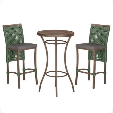 Imagem de Mesa Bistro E 2 Banquetas Roma Marrom Corda Náutica 11 Verde