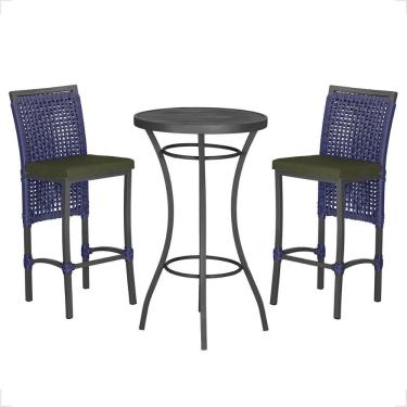 Imagem de Mesa Bistro E 2 Banquetas Roma Preta Corda Náutica 13 Trama Azul