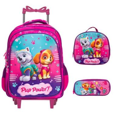Imagem de Kit Mochila Escolar Infantil C Rodinhas Patrulha Canina Rosa