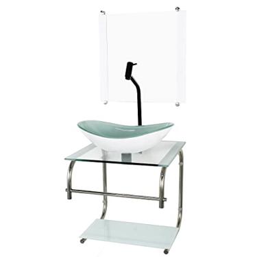 Imagem de GABINETE DE VIDRO CUBA OVAL 40CM INOX BRANCO COM TORNEIRA PRETA