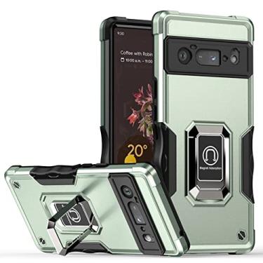 Imagem de Capa para Google Pixel 6/6Pro, Capa de telefone protetora de nível militar com suporte magnético para carro e rotação de 180 graus de metal porta-anel de dedo capa à prova de choque, verde, 6 Pro 17 cm
