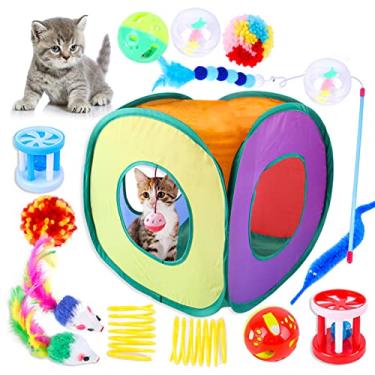 Imagem de Mingzhe Brinquedos para Gatos 15 Peças: Conjunto de Brinquedos de Gato Interativos com Tenda de Gato Dobrável e Túnel