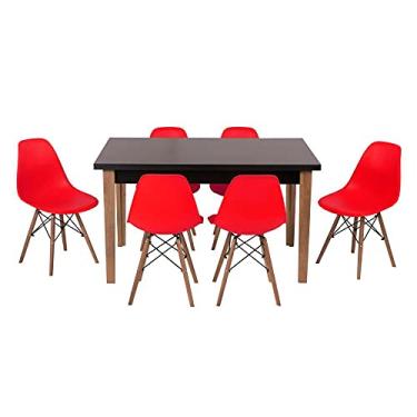 Imagem de Conjunto Mesa de Jantar Luiza 135cm Preta com 6 Cadeiras Eames Eiffel - Vermelho