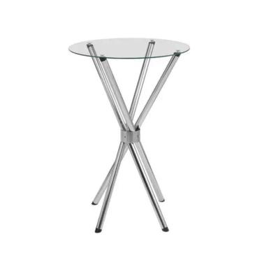 Imagem de Mesa Bistrô Alta 1,00 metro Cozinha pé Palito Cromada com Tampo de Vidro Redondo 60cm