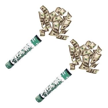 Imagem de Kit Com 2 Lança Confetes De Papel Metalizado Ou Coloridos (Nota Dólar)