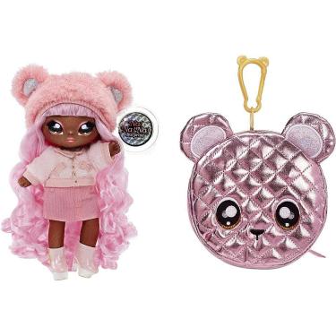 Imagem de MGA Entertainment Na Na Surprise 2-in-1 Fashion Doll e Metallic Purse Glam Series - Cali Grizzly, Pink Hair Doll with Pink Bear Purse
