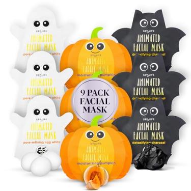 Imagem de SpaLife Pacote de folha de máscara facial – Abóbora, fantasma, morcego – Pacote de máscara de personagem de Halloween – Máscaras faciais para cuidados com a pele – Máscaras faciais