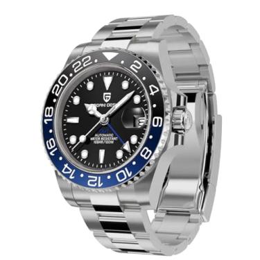 Imagem de BY BENYAR Pagani Design Relógio masculino GMT automático para homens vidro safira moda negócios aço inoxidável 100 m impermeável relógios de pulso masculinos PD-1662, Preto, azul, Mecânico, relógio