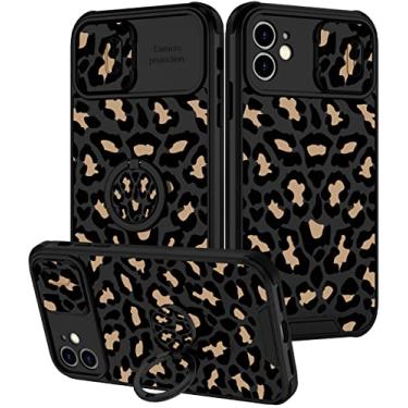 Imagem de Goocrux (Capa 2 em 1 para iPhone 12 leopardo para mulheres meninas capa de telefone estampa de onça design animal com capa de câmera deslizante + suporte de anel bonito padrão preto capas femininas para iPhone12 6,1 polegadas