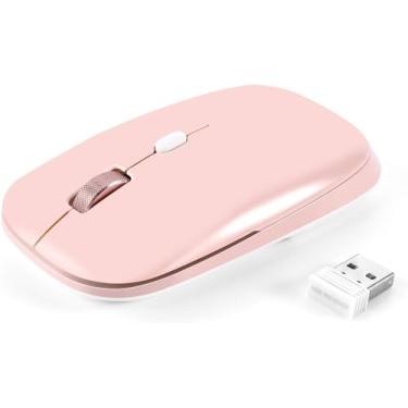 Imagem de PINKCAT Mouse rosa sem fio, mouse óptico fino de 2,4 G, mouse de computador para laptop, PC, computador, adequado para MacOS, Chromebook, notebook, mouse plano compacto portátil sem fio (rosa)