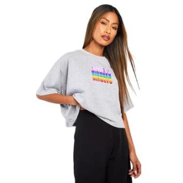 Imagem de Camiseta Cropped Oversized Cinza em Algodão Folgado Logo Marca-Feminino