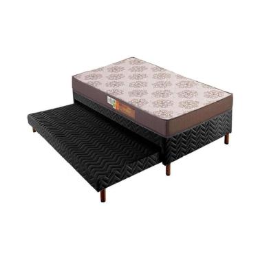 Imagem de Cama Box c/Auxiliar Solteiro: Colchão Espuma Polar D28 Pérola Gray + Base CRC Rústico Black(88x188)