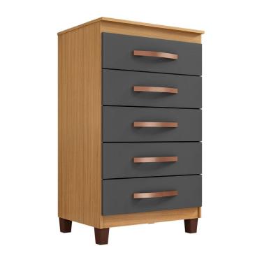 Imagem de Cômoda para Quarto 5 Gavetas Monique Carvalho/Grafite - Pallazio