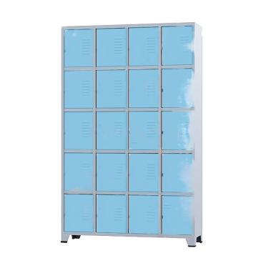 Imagem de Armário Roupeiro De Aço Para Vestiário 20 Portas Locker Azul Claro com Chave