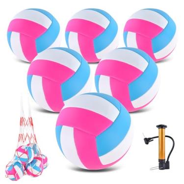 Imagem de ELKCIP Pacote com 6 bolas de vôlei oficiais tamanho 5, bolas de vôlei recreativas macias com bomba e bolsa de rede para uso interno e externo, praia, piscina, água, areia, jogo de treinamento para