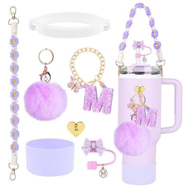 Imagem de Conjunto de acessórios para copos Stanley, topo de palha com laço de 10 mm, bota de silicone, alça de alça de garrafa de água, pingentes de letras para tampa de canudo Stanley Cup 1,134 g Copo de 850