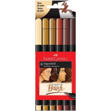 Imagem de Caneta Hidrografica SuperSorft Tons de Pele Brush Pen 6 Cores - Faber-