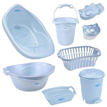 Imagem de Kit banho bebe 8 peças banheira balde bacia lixeira organizador cesto 