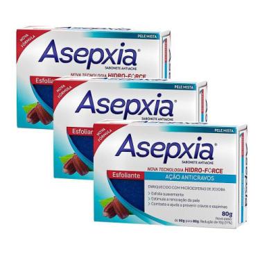 Imagem de Kit 3 Sabonete Asepxia Esfoliante Ação Anticravos 80g