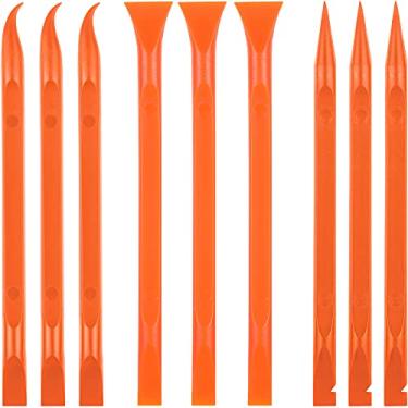 Imagem de Raspador de plástico de 9 peças sem arranhões, raspador de plástico, ferramenta de limpeza em forma de caneta, raspador de etiquetas multiuso rígido para espaços apertados, cozinha, fendas, alimentos, tinta (laranja)