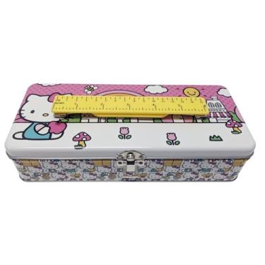 Imagem de Tin Box Company Caixa de armazenamento grande com alça de régua, Hello Kitty