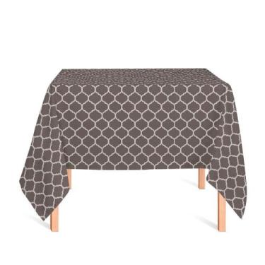 Imagem de Toalha de Mesa Quadrada em Tecido Jacquard Cinza e Cru Geométrico Trad