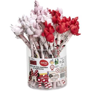 Imagem de Lápis Preto Redondo Decorado Minnie com Borracha Ponteira - Pote com 3