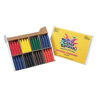 Imagem de S&S Worldwide Color Splash! Giz de cera gordinho. Giz de cera grosso fácil de segurar para crianças e idosos, caixa dividida para classificação, 12 unidades de 8 cores brilhantes, 6 cm C x 19 cm de