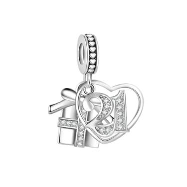 Imagem de MiiFort Caixa de presente cintilante, aniversário, amor, coração, pingente de pingente serve para pulseiras Pandora Charm Moments Celebration Bead Cubic Zirconia, One Size, Cobre, Sem Pedra Preciosa