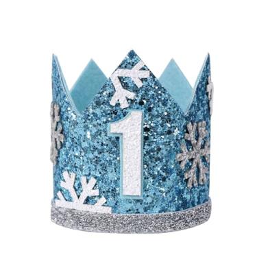 Imagem de YOUAME Winter Snowflake 1st Birthday Crown - Boys1st Birthday Party Decorations,Frozen Party Hat Outfit,One Snowflake Blue Glitter Crown,Snowflake Baby First Birthday Crown