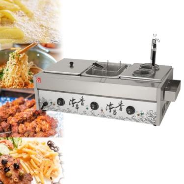 Imagem de Fritadeira comercial com cesto,máquina de ferver Oden e máquina de cozinhar macarrão,ajuste de temperatura de 50-300 ℃, para uso em restaurantes comerciais,para frango frito,camarão fritas