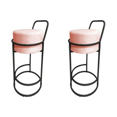 Imagem de Kit 2 Banquetas Alta Redonda Base Preta Veludo - Rose - CONCEPT ESTOFA